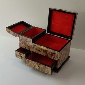 Vintage Jewelry Box with Red Interior